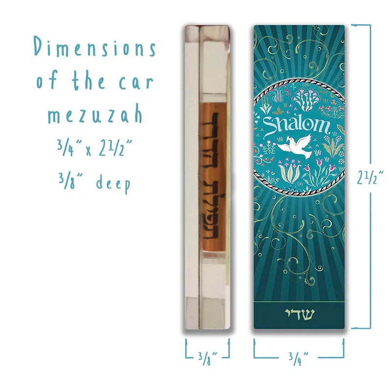 Artistic Car Mezuzah Shalom Aquamarine Traveler Prayer Tefillat HaDerech By Mickie Caspi