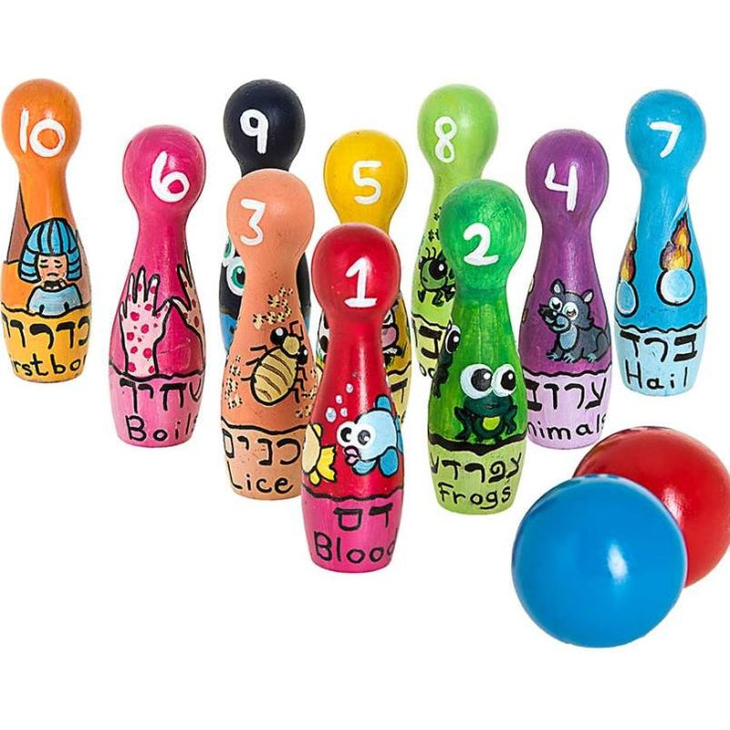 10 Passover Plaques Wooden Bowling Pins and 2 Balls