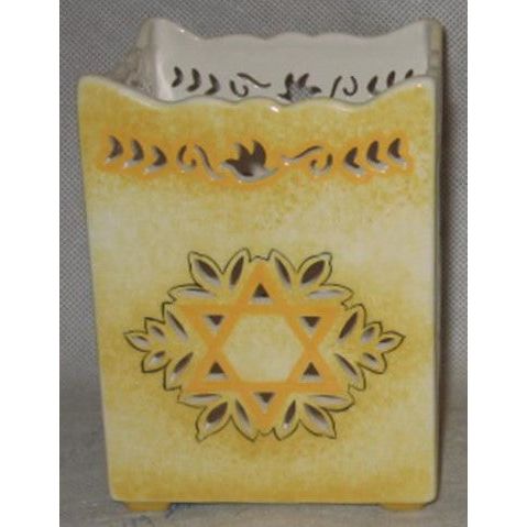 Ceramic Memorial Candleholder Stars of David in Gold