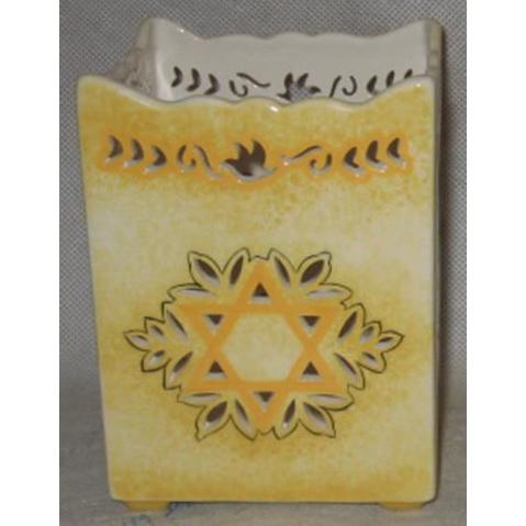Ceramic Memorial Candleholder Stars of David in Gold