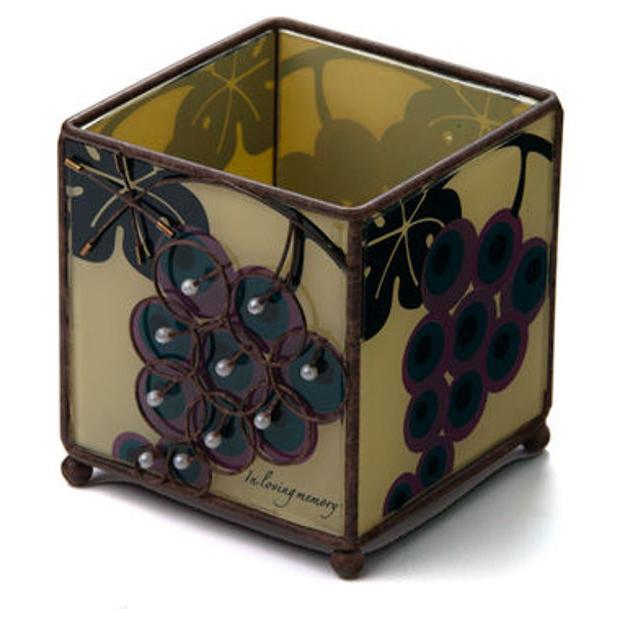 Art Silk on Glass Memorial Candleholder Seven Species Grapes An original design by Barbara Matzner