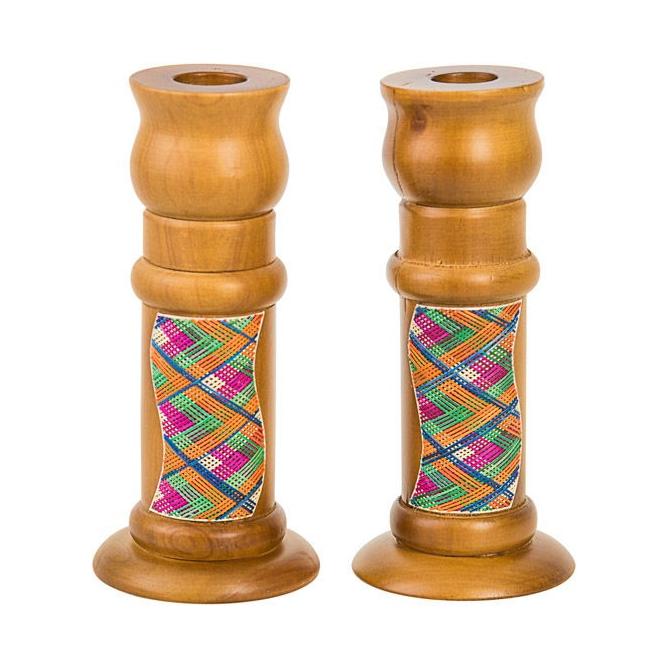 Light Wood Reed Sea Shabbat Candlesticks Candleholders 6.25" tall Made in Colombia