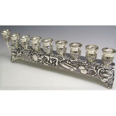 Silver Plated Oil Chanukah Menorah 11.5" x 3"