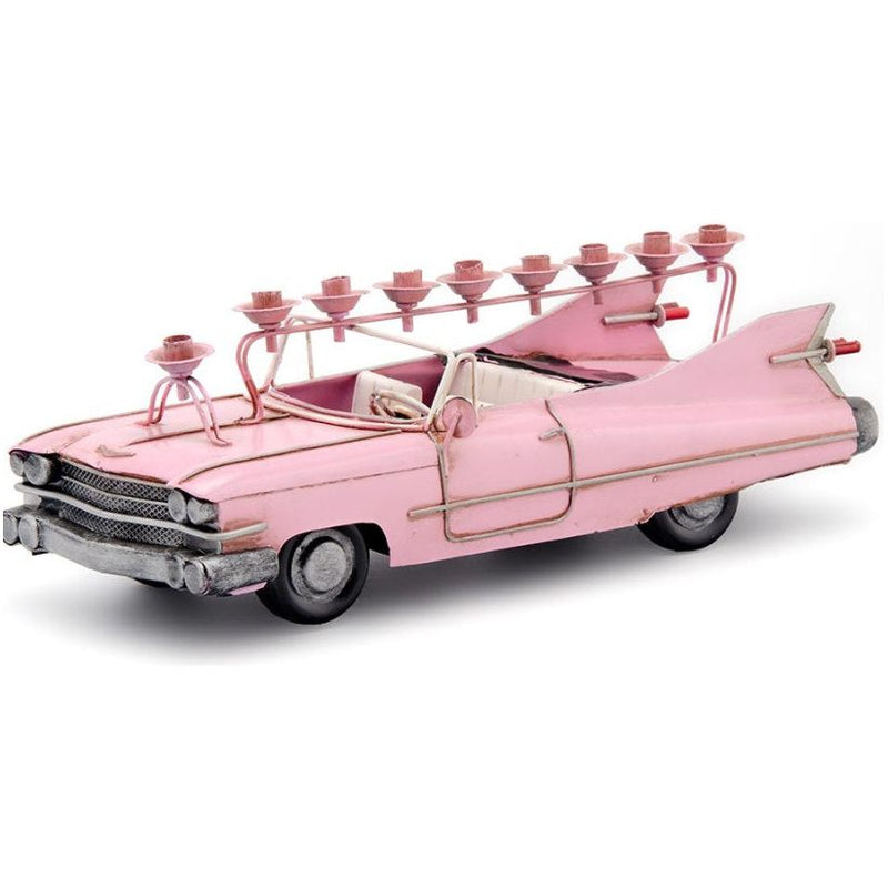 Vintage Pink Cadillac Memories from 60's Chanukah Metal Menorah 12" x 4.3" h