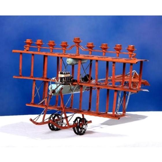 Fantastic Flying Machine Chanukah Metal Menorah 11" x 12" x 7"