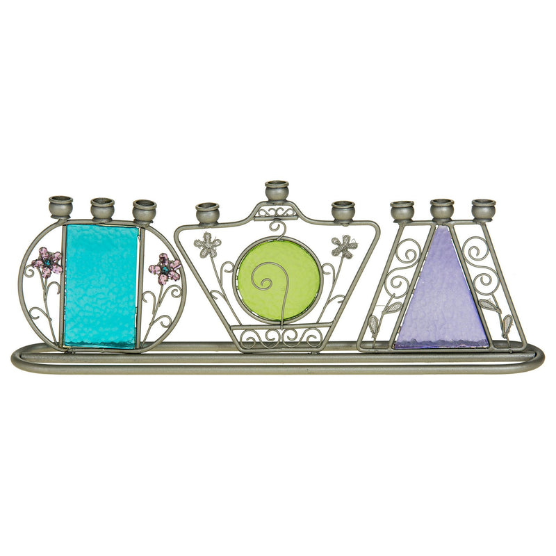 Vines and Flowers Garden Chanukah Menorah Metal / Colored Glass / Crystals