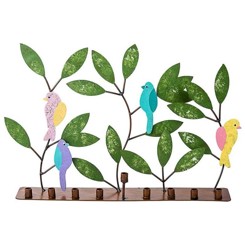 Laser Cut Chanukah Metal Menorah "Tree Branches & Birds" 16" x 11" Hand Made