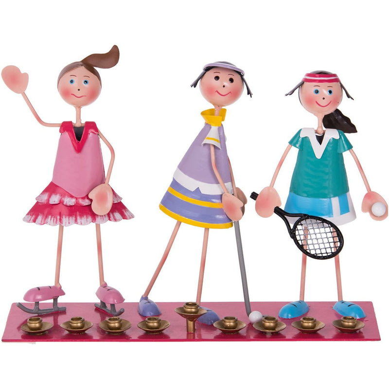 NEW Collectible SPORTING GIRLS Chanukah Metal Menorah