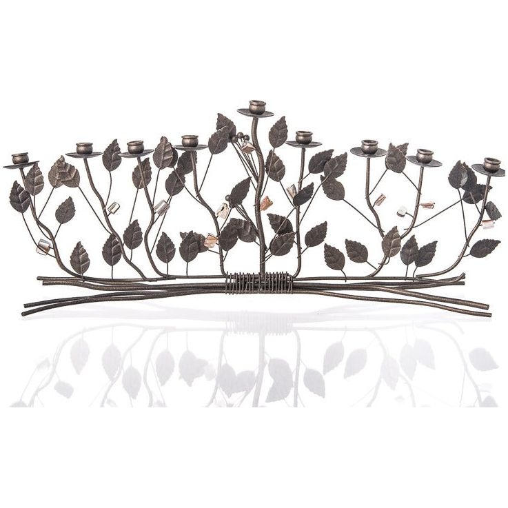 Artistic Chanukah Metal & Pearls Bronze Brambles Menorah 13.5"x5.5"x4"