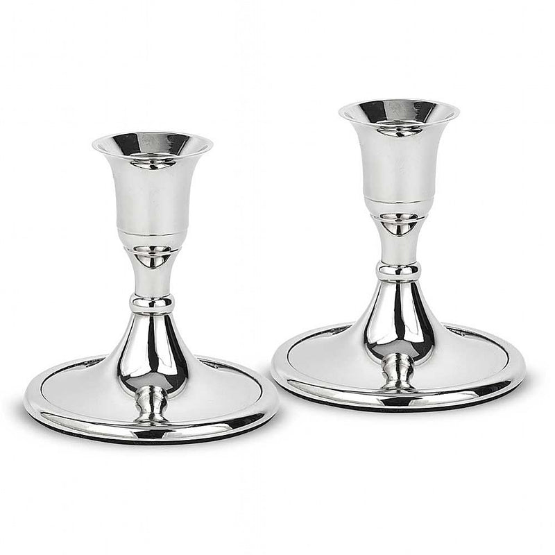 Traditional Polished Nickel Plated Shabbat Candlesticks 3 3/8" Set of 2