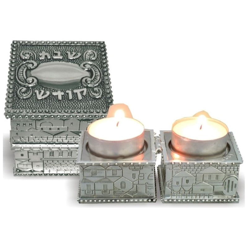 Jerusalem Traveling Silver Plated Shabbat Candlesticks ART