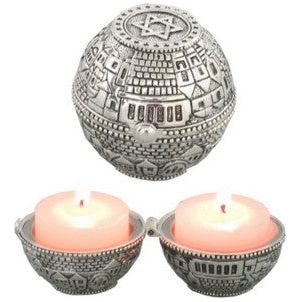 out of stock Jerusalem Scene Traveling Silver Plated Shabbos Candlesticks Round