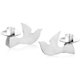 YONA - DOVE Shabbat Candlesticks Sterling Silver Plated Contemporary Design by A. Binstead