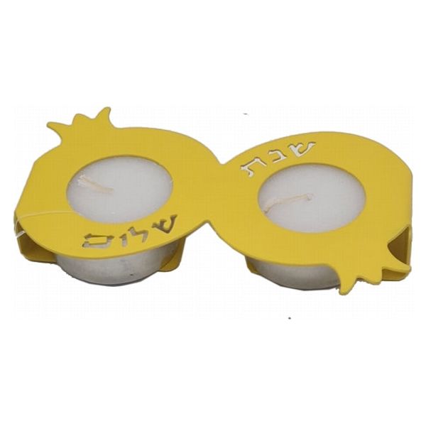 Pomegranates in Yellow Lasercut Shabbat Candlesticks Tealights Candle Holders by Hadarya