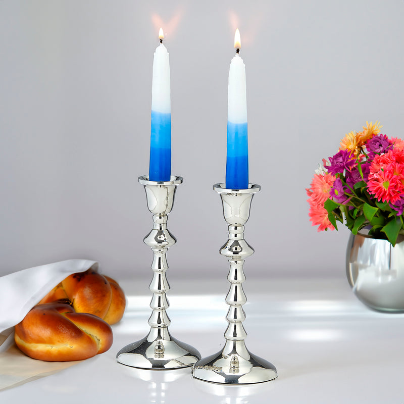 Modern Design Aluminum Shabbat Candlesticks Lichter 7" Set of 2