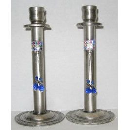 Choshen Pewter & Beads Shabbat Candlesticks Handmade in Israel