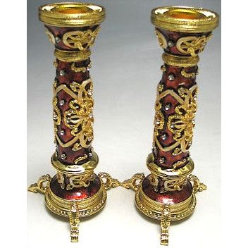 Jeweled Shabbat Candlesticks - Burgundy