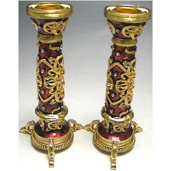 Jeweled Shabbat Candlesticks - Burgundy