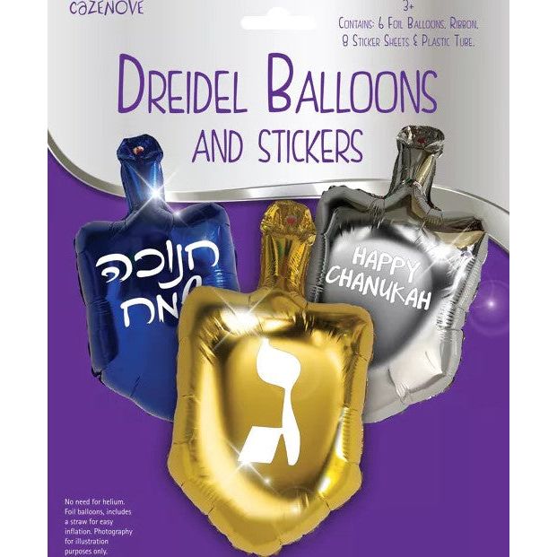 Dreidel Balloons & Stickers Incl 6 balloons 8 sticker sheets ribbon blow tube Great for party