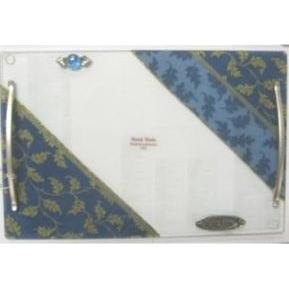 Art Glass Shabbat Tray Pewter Decoration "Blue / Gold" Hand Made in Israel by Lily ART