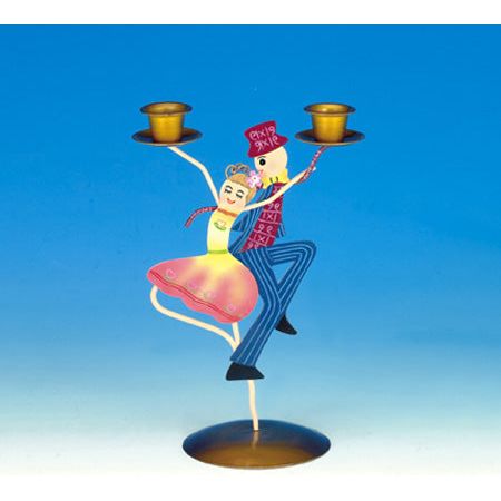 Enameled Metal Shabbat Candlesticks Set of 2 "Sonny and Sher"