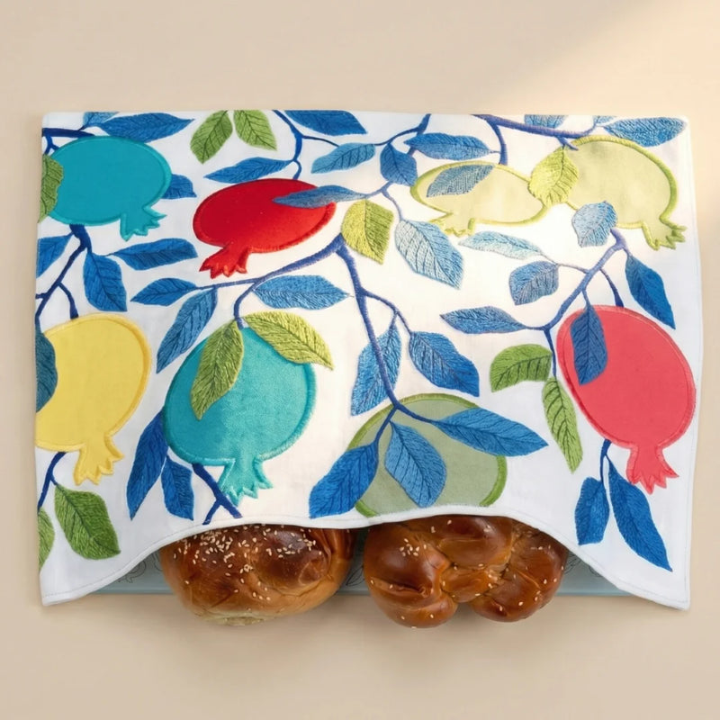 Colorful Grand Pomegranates Challah Cover Bamboo Fabric Eco Friendly Made by Hadarya , Israel