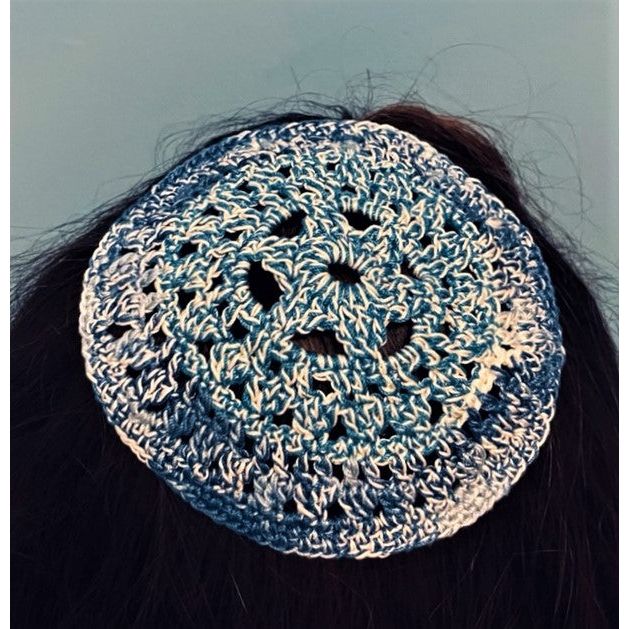 Ladies Crochet Kippah Knit Hair Women Covering Blue Mélange STAR of David Custom Made in USA