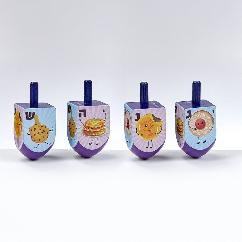 Large Hand-painted Whimsical Foods Wood Dreidels Set of 4