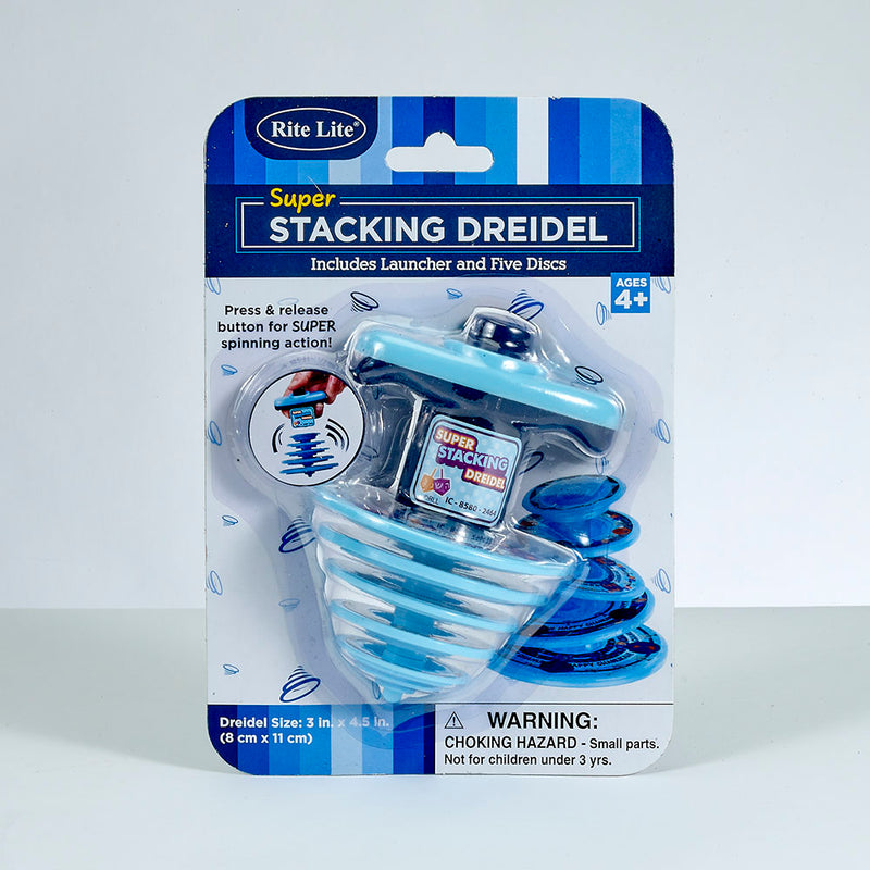 Super Stacking Chanukah Toy Dreidel A Dreidel Launcher and 5 dreidel discs to stack and spin!