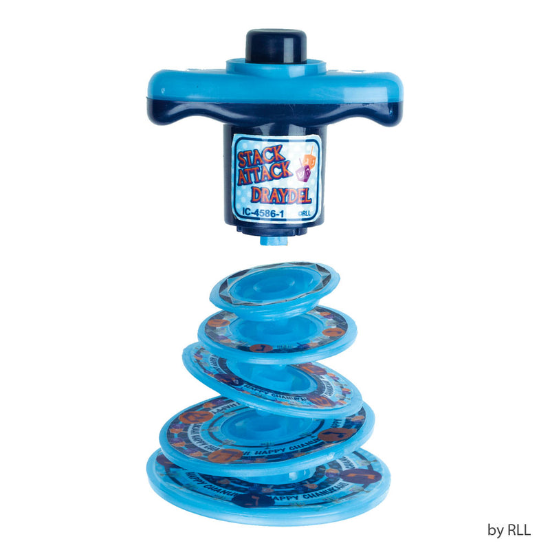 Super Stacking Chanukah Toy Dreidel A Dreidel Launcher and 5 dreidel discs to stack and spin!
