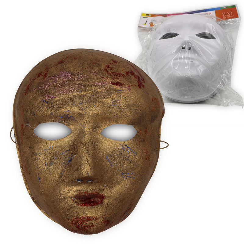 10 White Velvet Plastic Masks for Coloring & Play