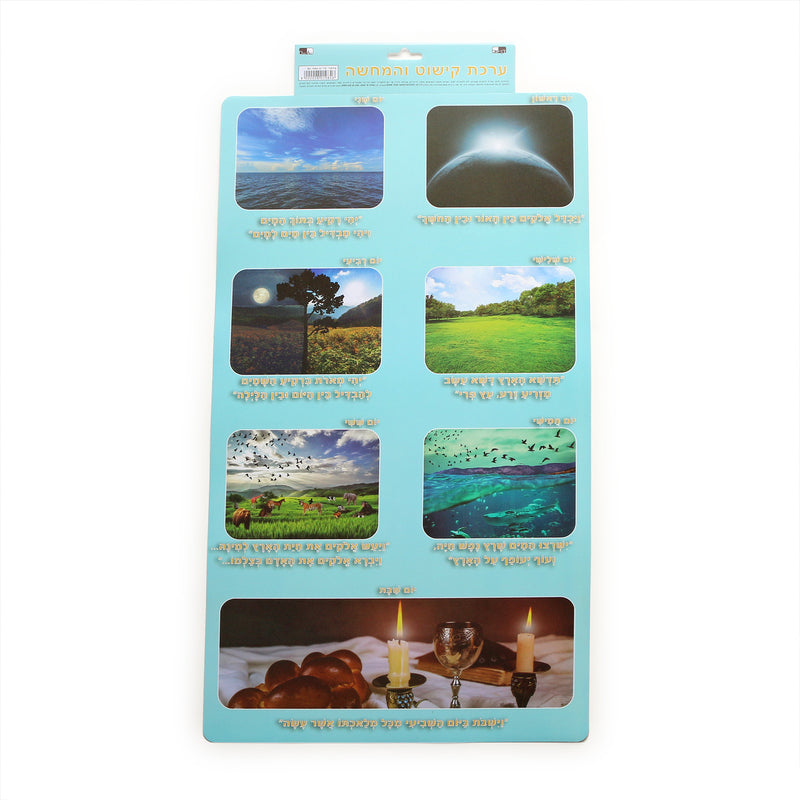 Days of Creation Jewish Educational Plastic Poster  24" x 13" Hebrew Language Material