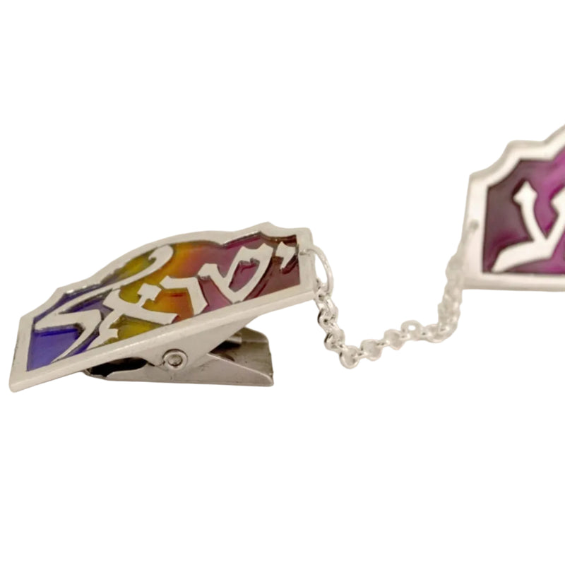Malkiel Shema Yisrael Enamel / 925 Sterling Silver Tallit Clip Set Hand Made in Israel by Nadav