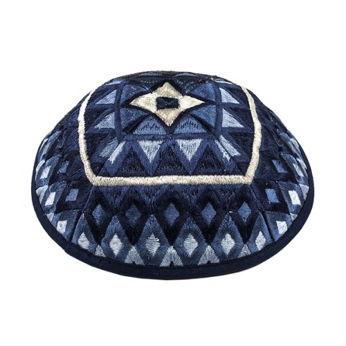 Squares in Blue  Full Embroidered Geometric Design Tallit 75"x20.5" Tallis by Emanuel Judaica