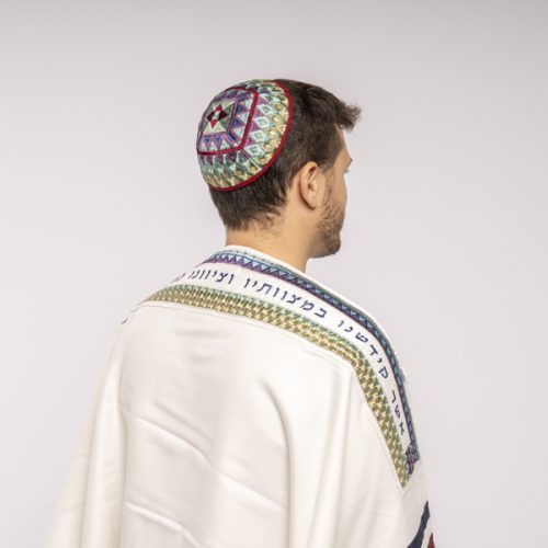Designer Tallit SquaresMulticolor Full Embroidery 20"x 75" Tallis Set of 3 By Emanuel Judaica
