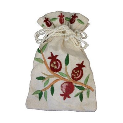 Embroidered Silk Havdalah Spice Besamim Bag PomegranateTree Made in Israel By Emanuel
