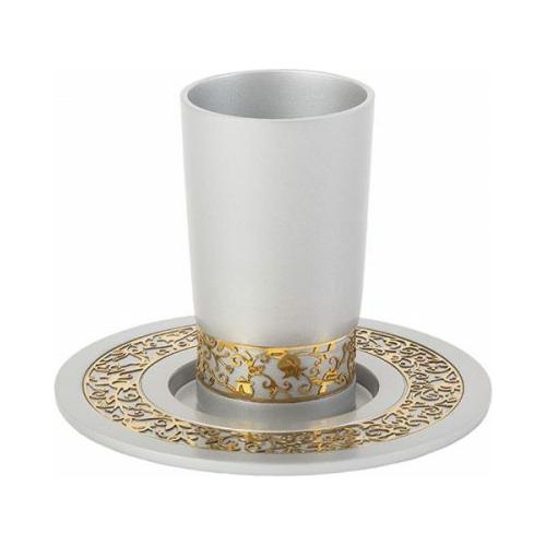 Emanuel Anodized Aluminum Kiddush Cup with Silver Lace Design