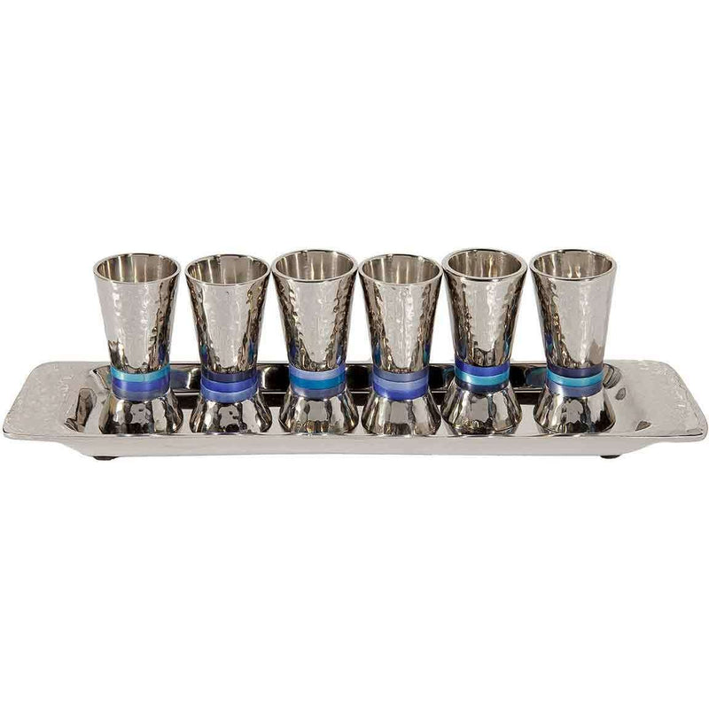 Emanuel Hammered Blue Kiddush Liquor Cups Set of 6