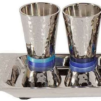Emanuel Hammered Blue Kiddush Liquor Cups Set of 6