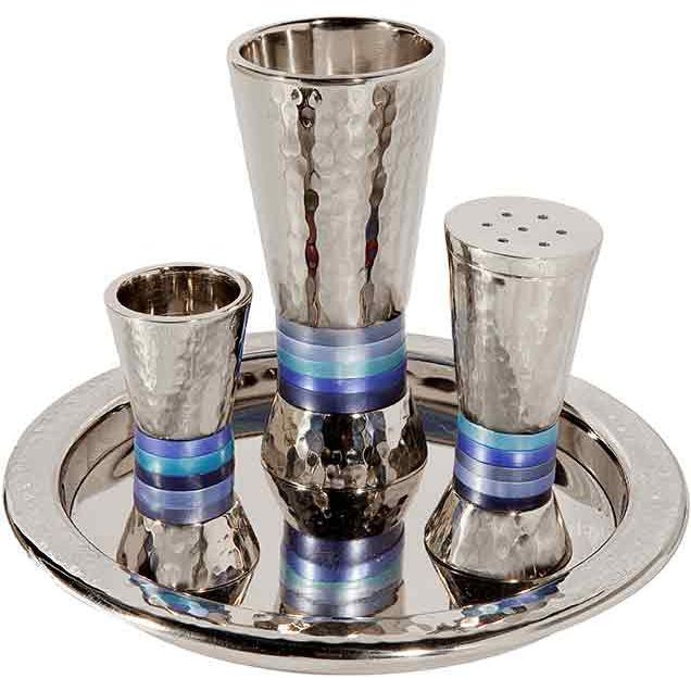 Designer Hammered Havdallah Set Conical Shape Blue Rings by Emanuel