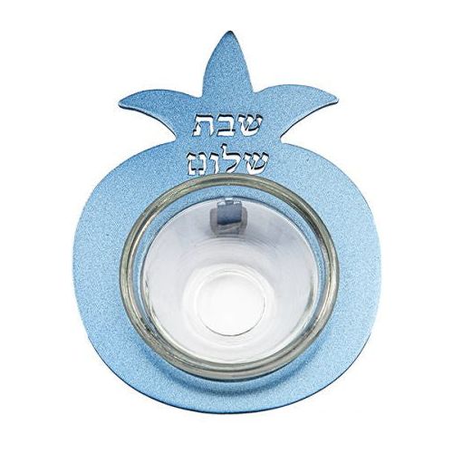 Anodized Pomegranate Glass Honey Dish Shana Tova Made in Israel By Emanuel in Red or Blue