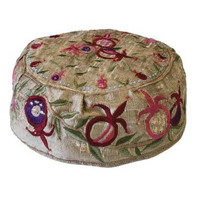 Gold Pomegranate Buchari Style Women's Hat Hair Covering Kippah Hand Made in Israel By Emanuel