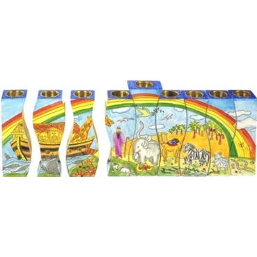 Noah's Ark Fitted Chanukah Menorah Hand made in Israel by Emanuel
