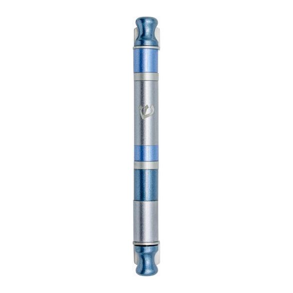 Anodized Cylinder Mezuzah By Emanuel Wide Stripes in Blue Silver Kosher $50 Parchment included