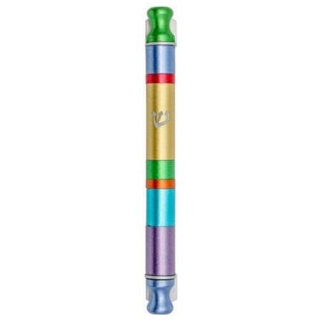 Anodized Cylinder Mezuzah By Emanuel Wide Stripes in Rainbow Colors Kosher $50 Parchment included
