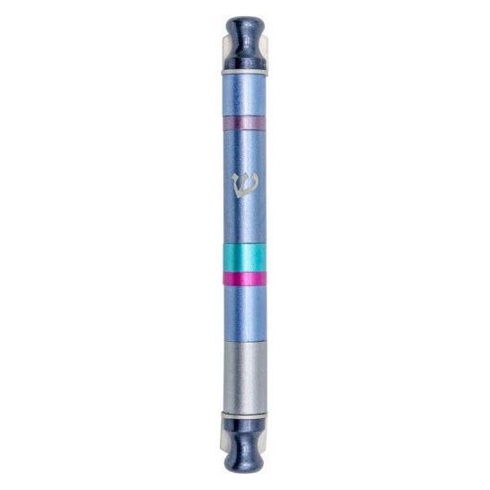 Anodized Cylinder Mezuzah By Emanuel Wide Blue Stripes Pink Accent Kosher $55 Parchment included