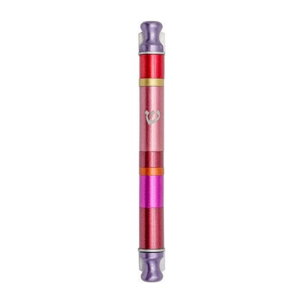 Anodized Cylinder Mezuzah By Emanuel Wide Stripes in Pink Red Gold Kosher $50 Parchment included