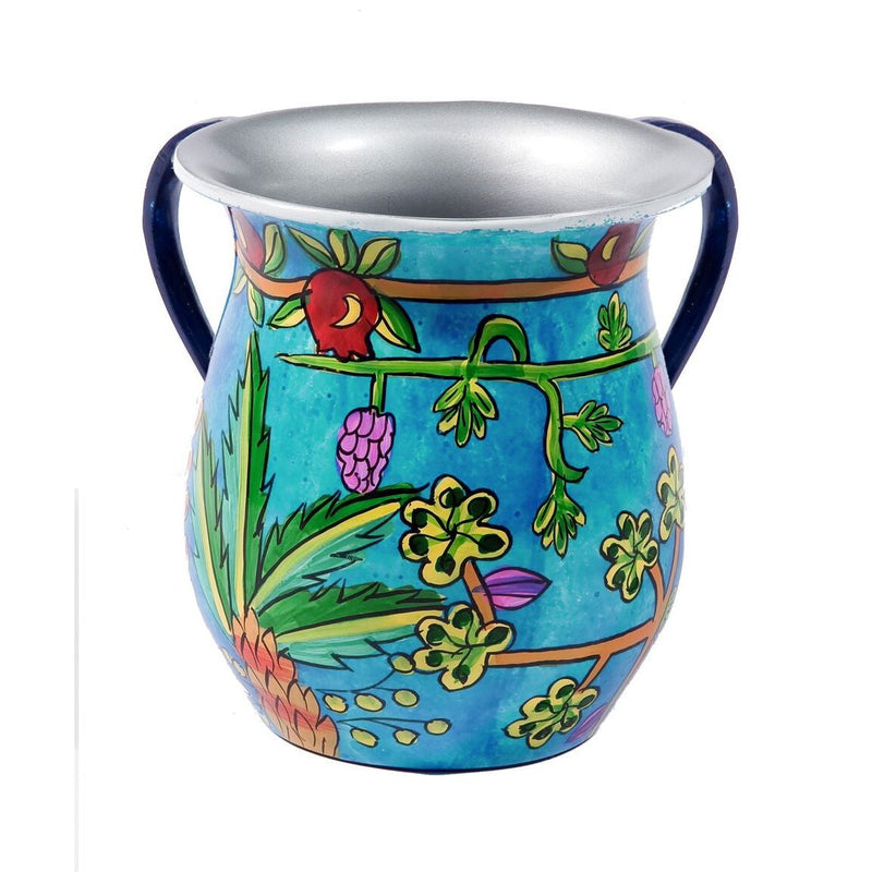 Seven Species Netilat Yadaim Hand Painted Aluminum Washing Cup By Emanuel