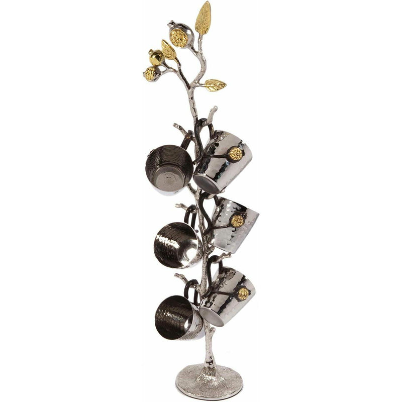 Emanuel Set of 6 Hammered Liquor Cups on Pomegranate Branch Stand