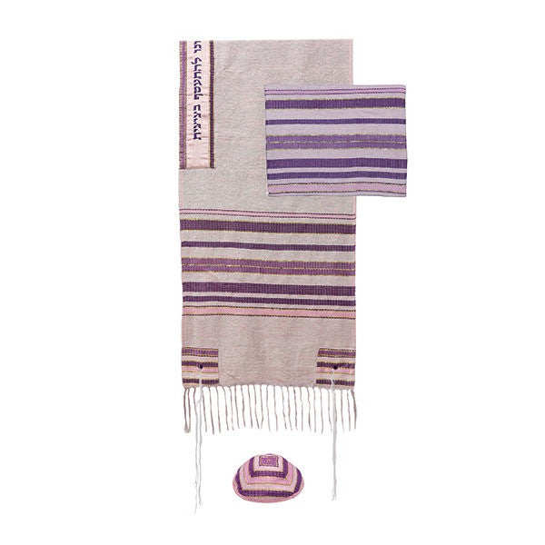 Emanuel Women's Tallit Multi Colored Stripes in Purple Set of 3